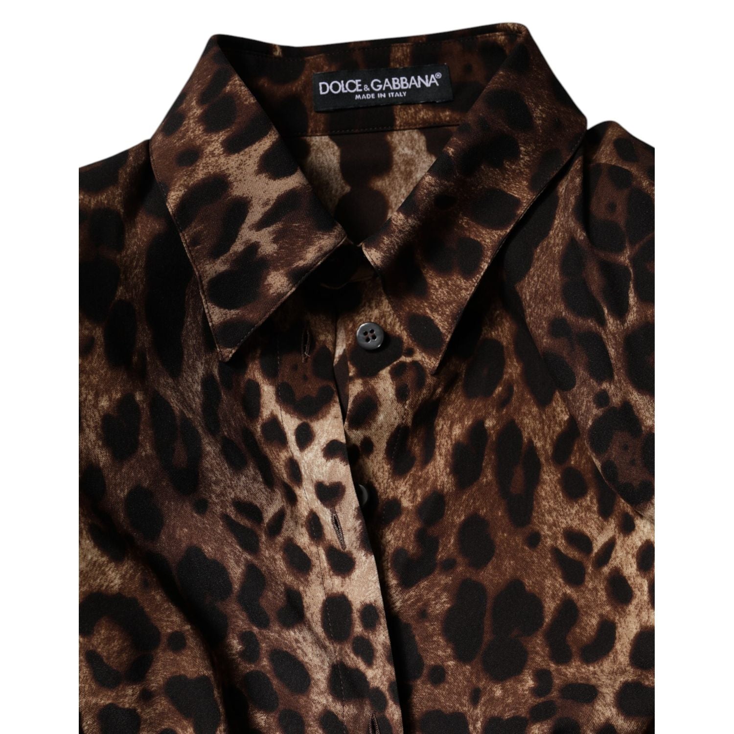 Dolce & Gabbana Brown Leopard Silk Button Down Coat Jacket