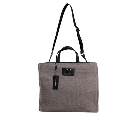 Dolce & Gabbana Grey Alpaca Wool Logo Plaque Tote Shoulder Bag