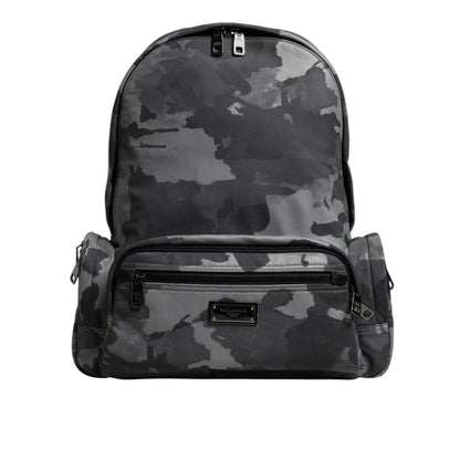 Dolce & Gabbana Gray Cotton Camouflage Logo Plaque Backpack Bag