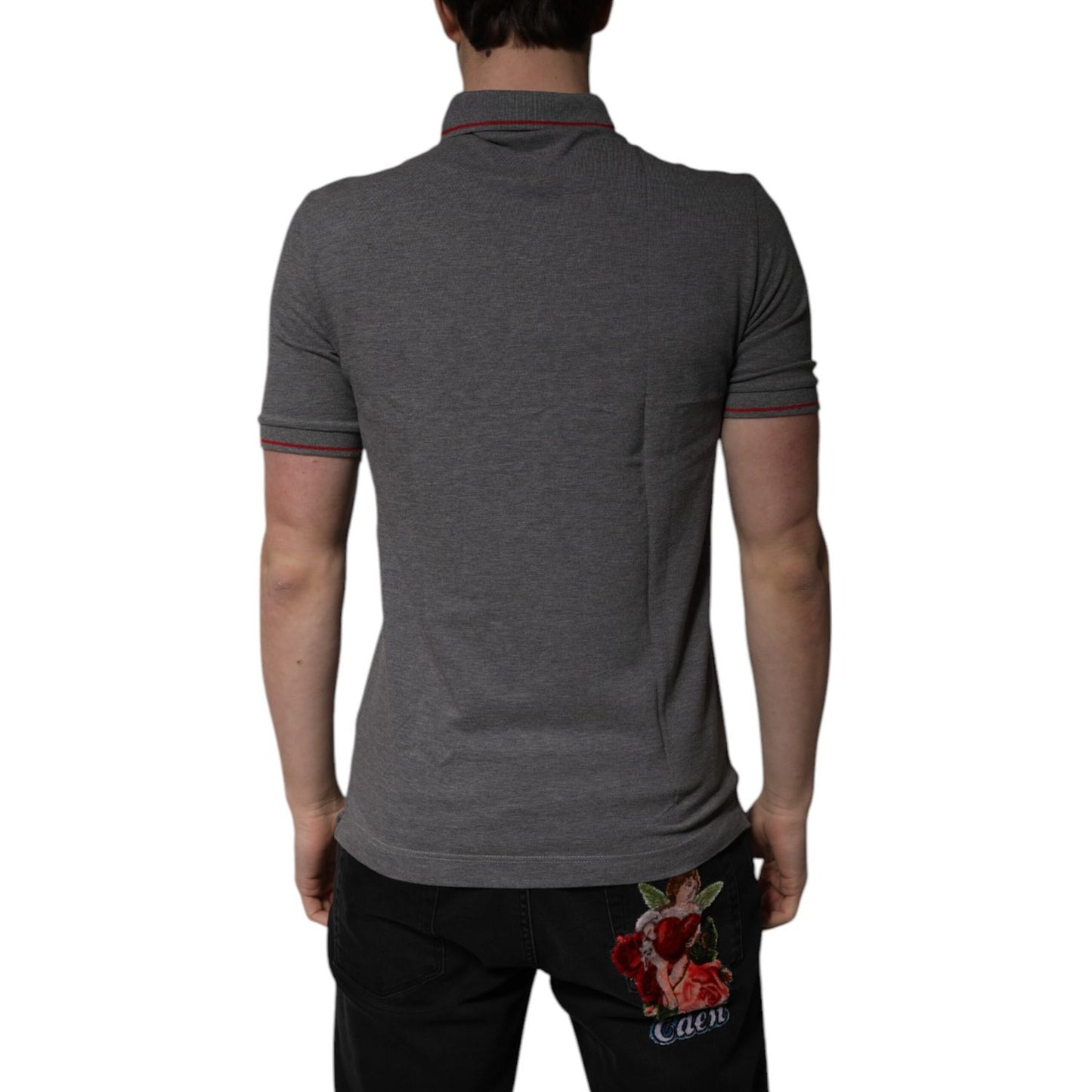 Dolce & Gabbana Gray Cotton Crown Collared Polo T-shirt