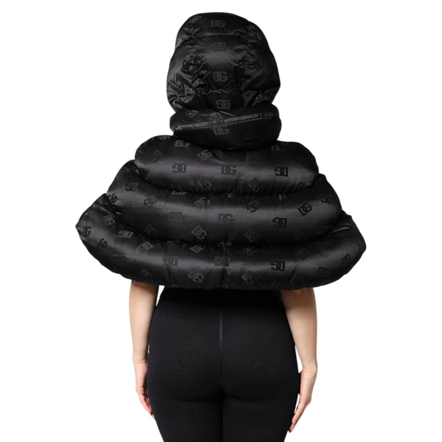 Dolce & Gabbana Black Padded Puffer Hooded Full Zip Cropped Jacket