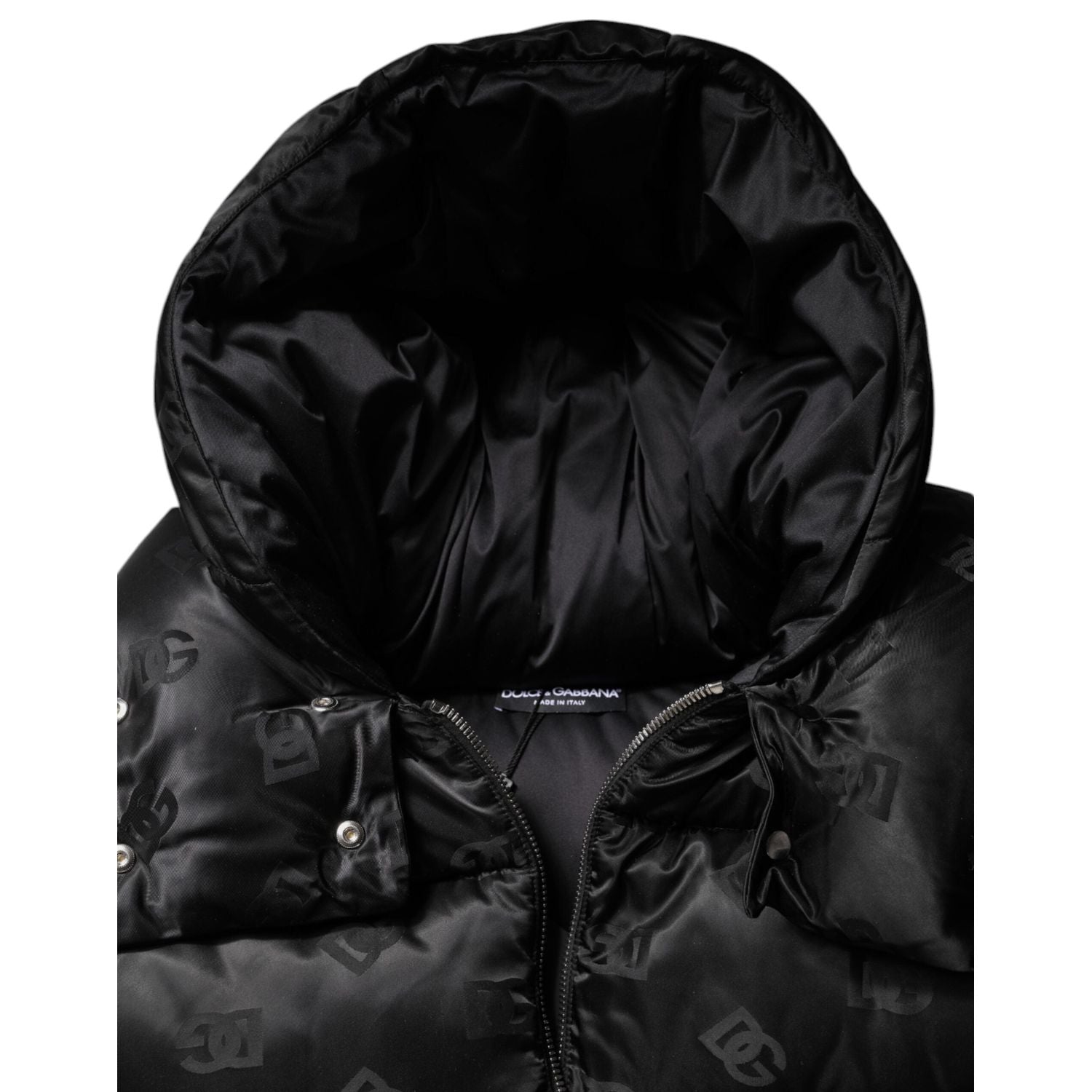 Dolce & Gabbana Black Padded Puffer Hooded Full Zip Cropped Jacket