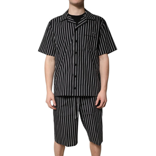Dolce & Gabbana Black White Stripes Cotton Men Pajama Set Sleepwear