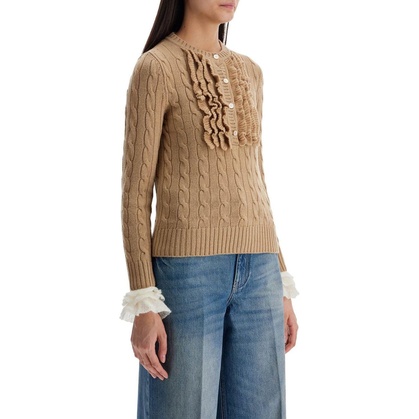 Valentino Garavani beige and ivory cable knit crew neck sweater Knitwear Valentino Garavani