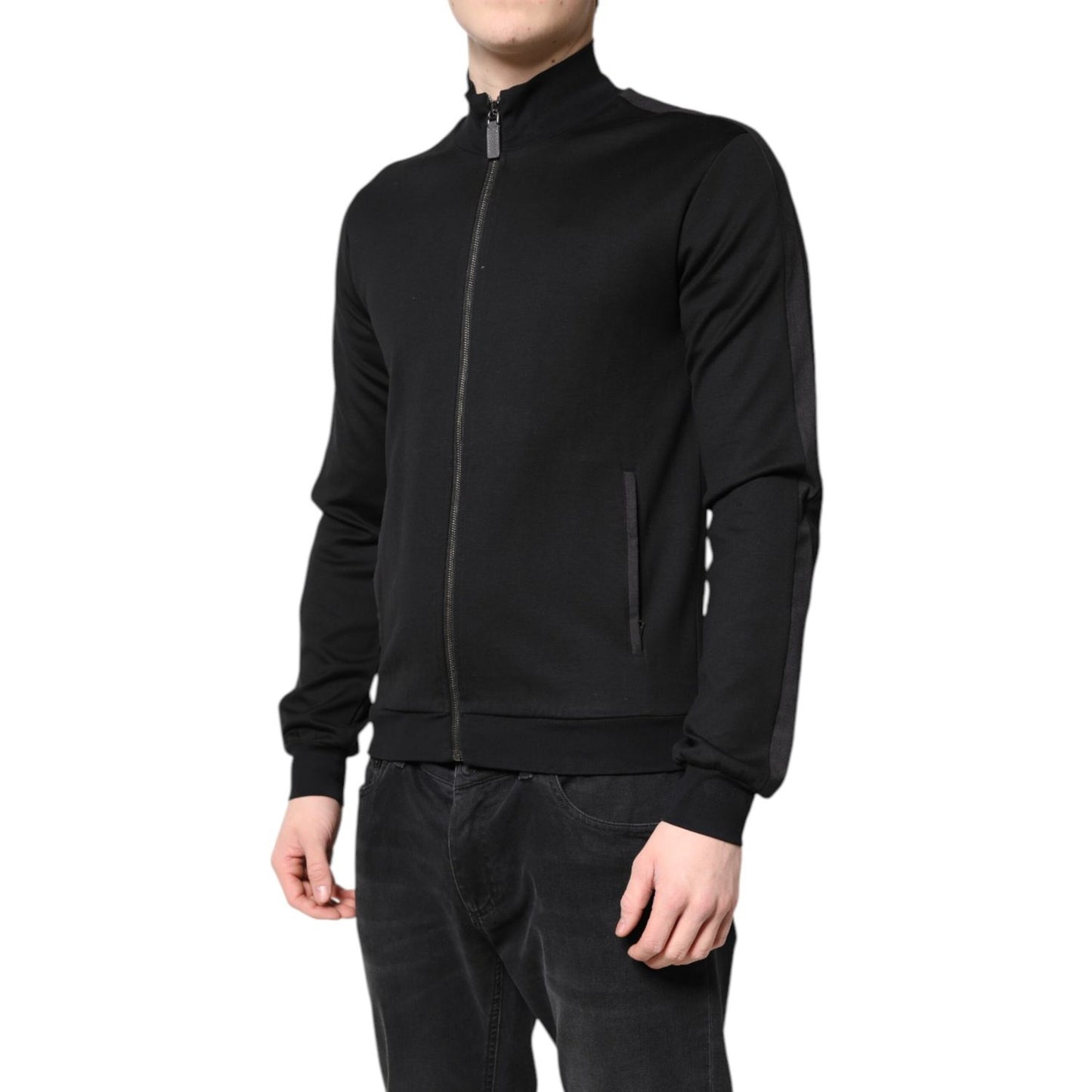Dolce & Gabbana Black Cotton Logo Full Zip Men Bomber Jacket