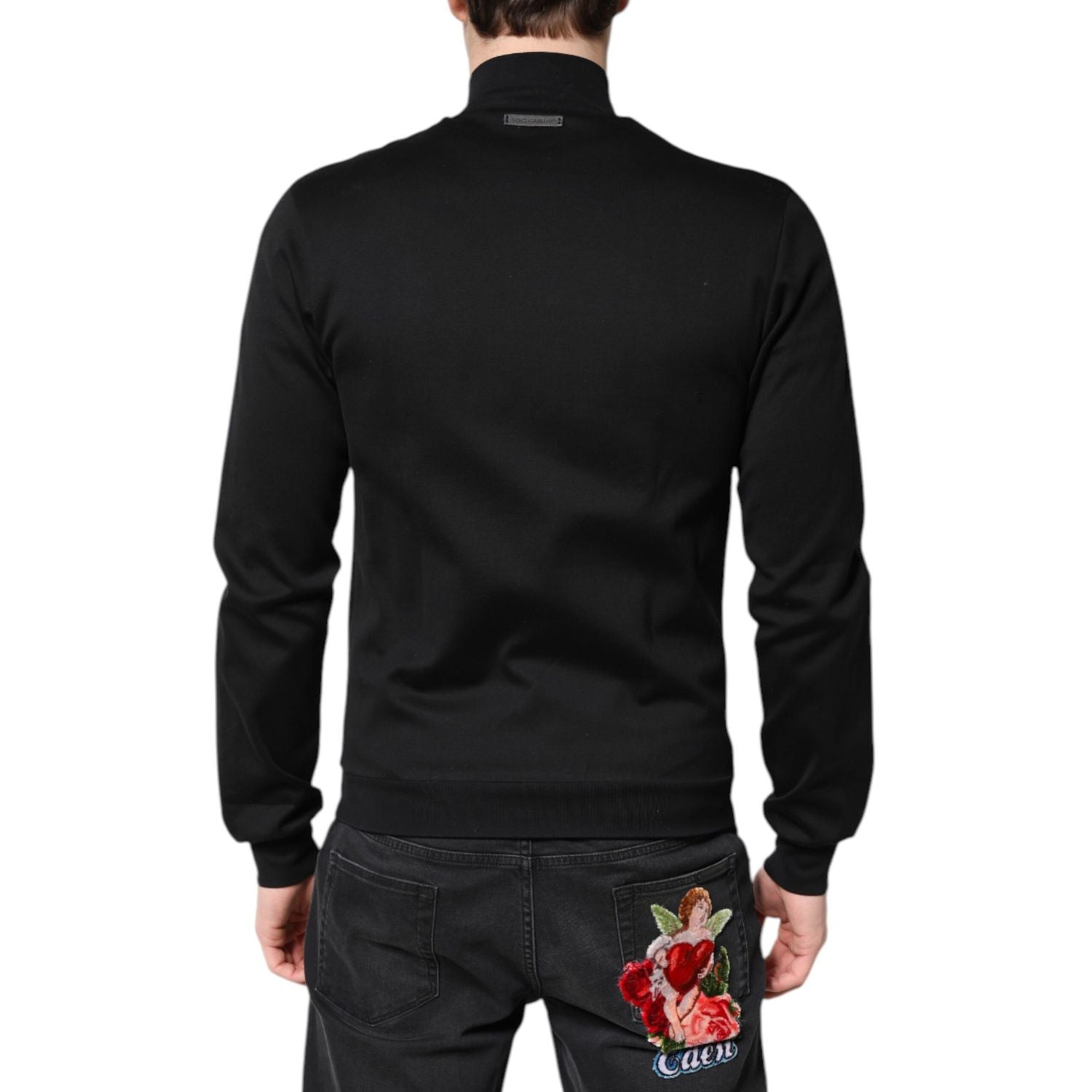 Dolce & Gabbana Black Cotton Logo Full Zip Men Bomber Jacket