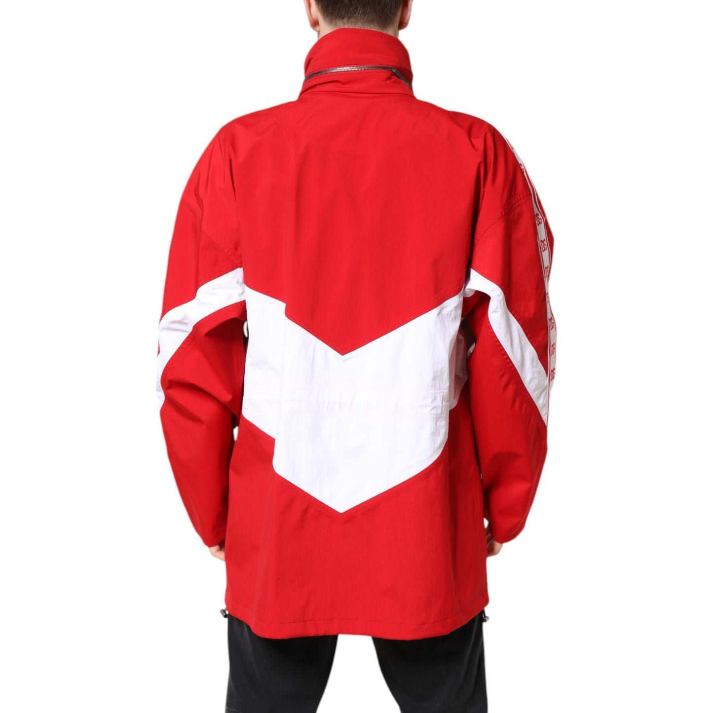 Dolce & Gabbana Red White Nylon Full Zip Windbreaker Jacket