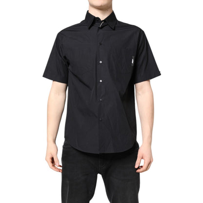 MSGM Black Printed Short Sleeves Collared Men Casual Shirt
