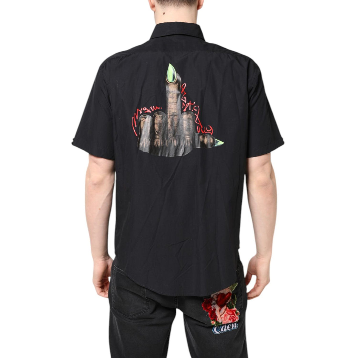 MSGM Black Printed Short Sleeves Collared Men Casual Shirt