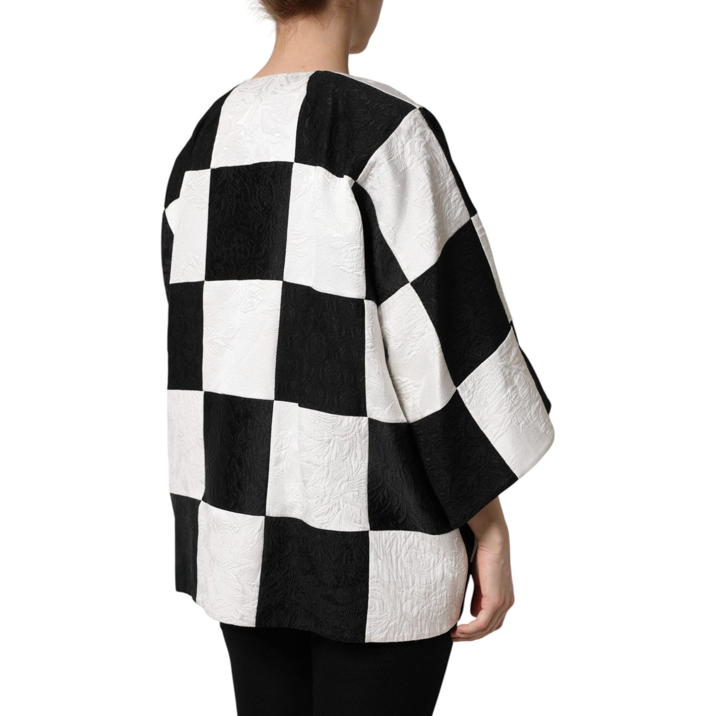 Dolce & Gabbana White Black Patchwork Jacquard Blazer Jacket