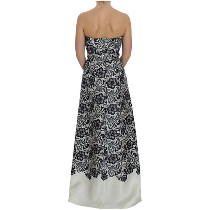 Dolce & Gabbana White Floral Lace Silk Corset Maxi Dress