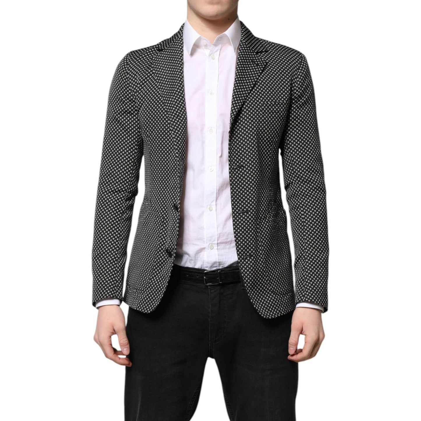 Dolce & Gabbana Dark Gray White Patterned Men Suit Coat Blazer
