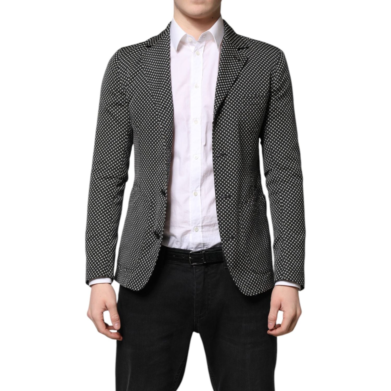 Dolce & Gabbana Dark Gray White Patterned Men Suit Coat Blazer