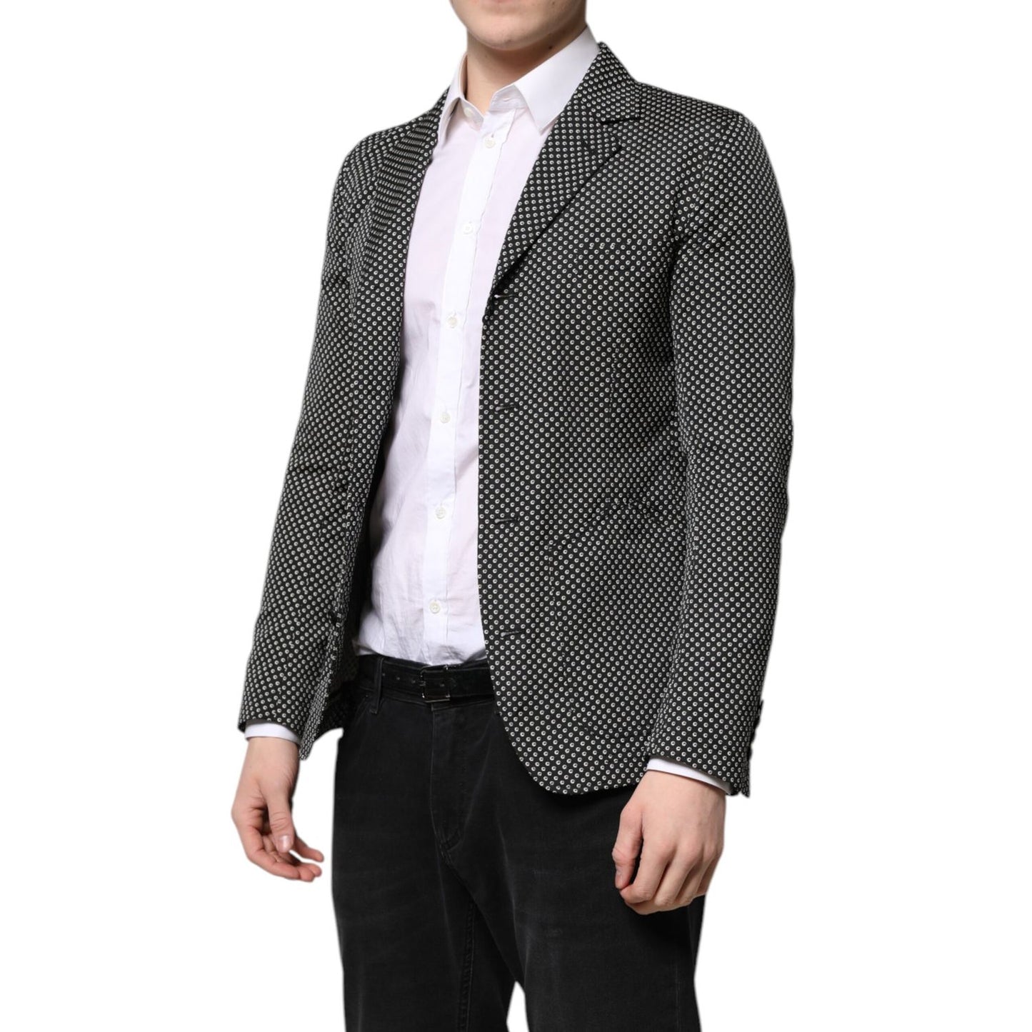 Dolce & Gabbana Dark Gray White Patterned Men Suit Coat Blazer