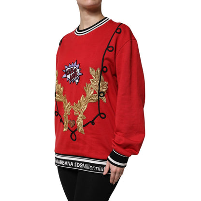 Dolce & Gabbana Red Cotton Queen Sequined Pullover Sweater