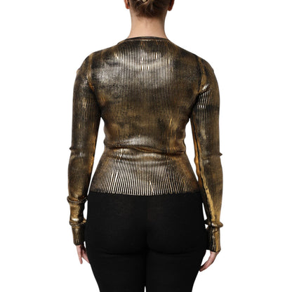 Dolce & Gabbana Gold Round Neck Long Sleeve Pullover Top