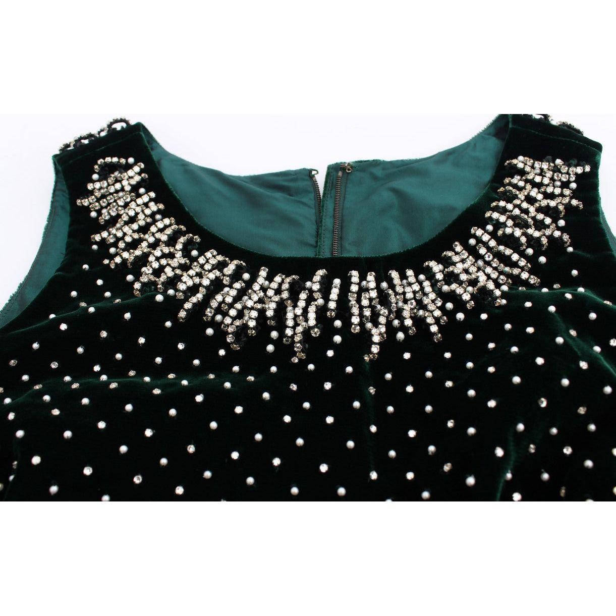 فستان ماكسي من دولتشي آند غابانا من المخمل والكريستال باللون الزمردي الساحر