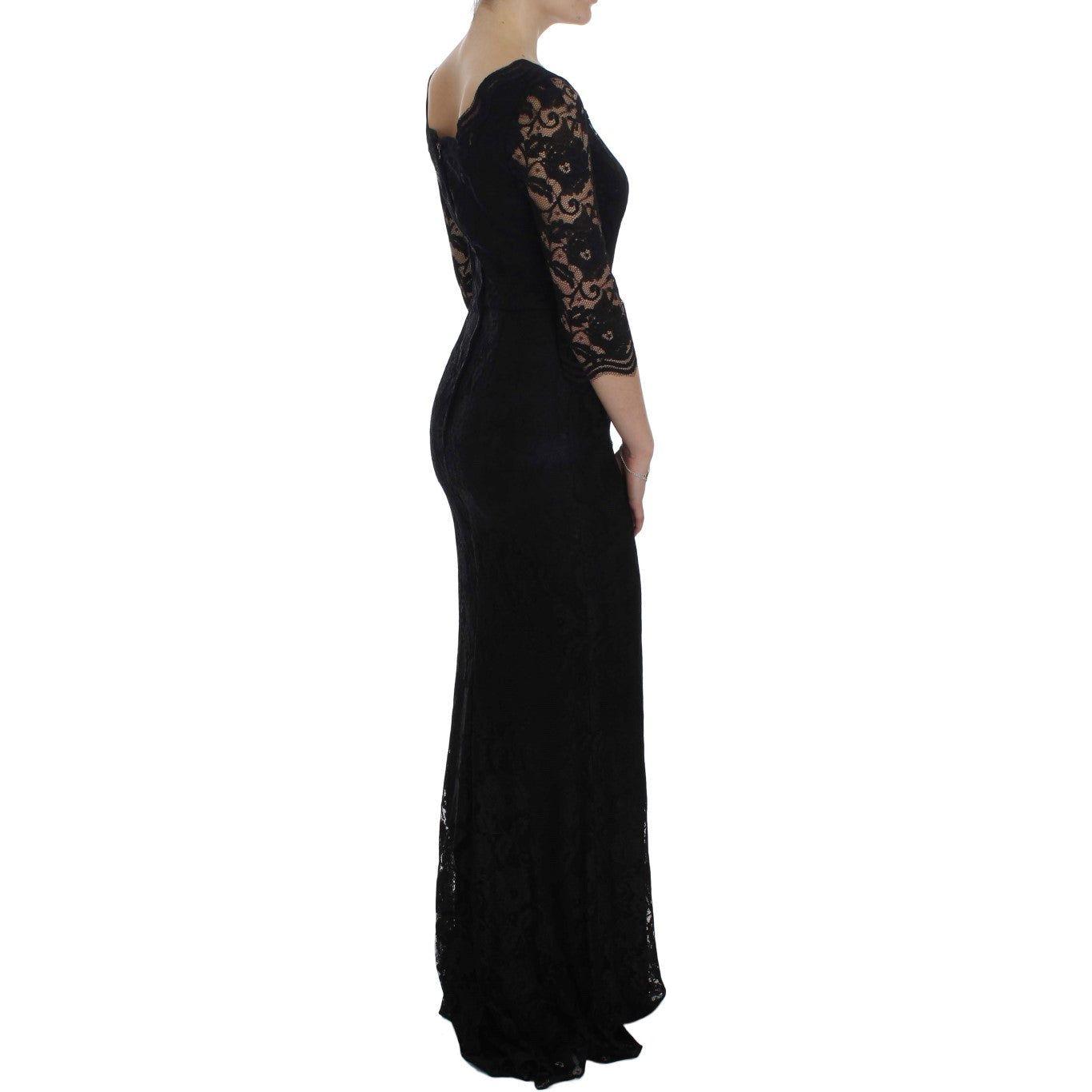 Dolce & Gabbana Elegant Black Floral Lace Maxi Dress Dolce & Gabbana