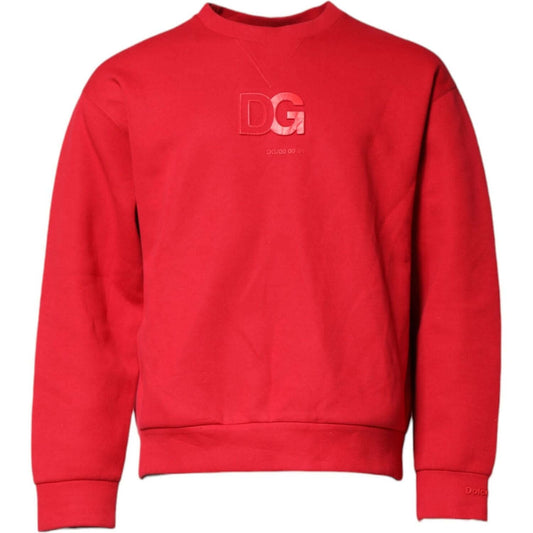 Dolce & Gabbana Red Embossed Logo Cotton Crew Neck Sweater