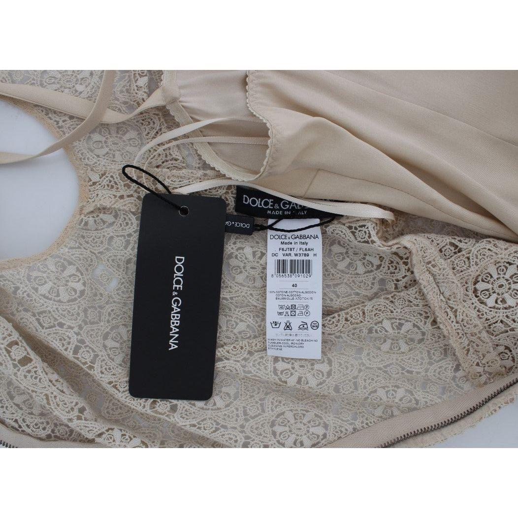 Dolce & Gabbana Beige Ricamo Cutout Cotton Sheath Dress