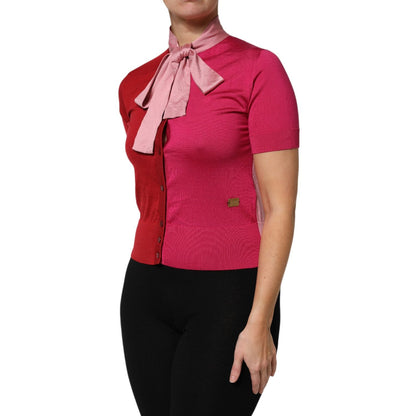 Dolce & Gabbana Pink Short Sleeves Buttoned Ascot Collar Top