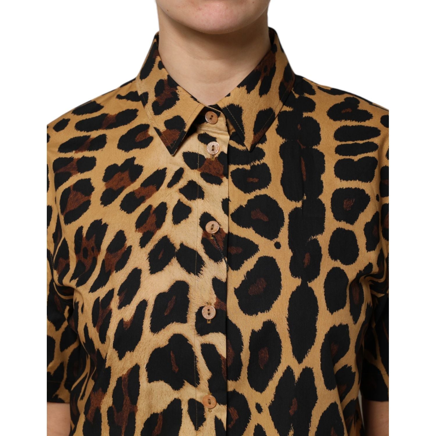 Dolce & Gabbana Brown Leopard Short Sleeve Collared Polo Top