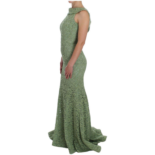 Dolce & Gabbana Elegant Green Floral Lace Maxi Dress Dolce & Gabbana