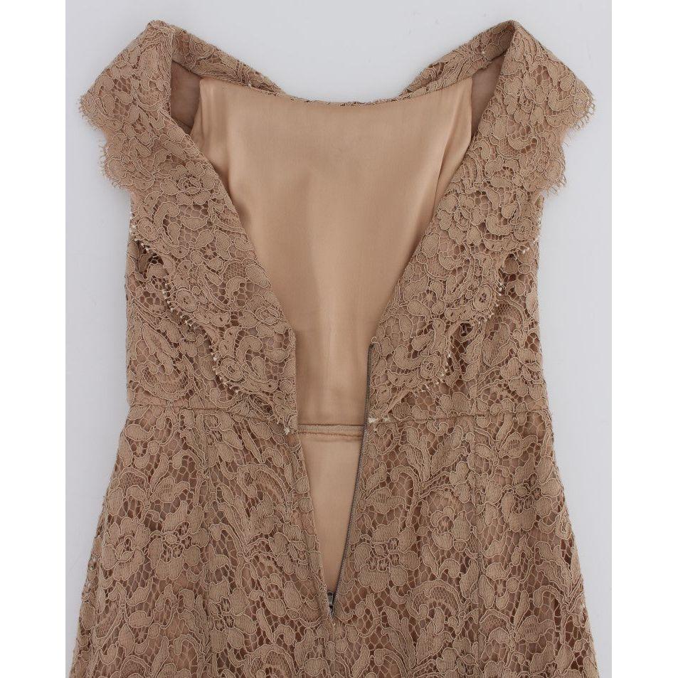 Dolce & Gabbana Pink Floral Lace Full Length Sheath Dress