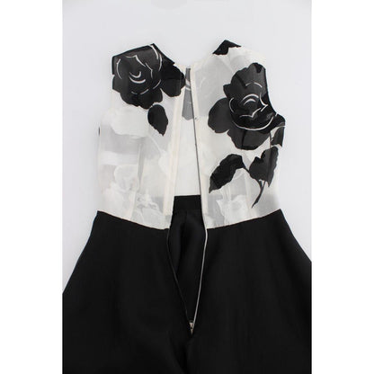 Dolce & Gabbana Black White Floral Silk Sheath Gown Dress