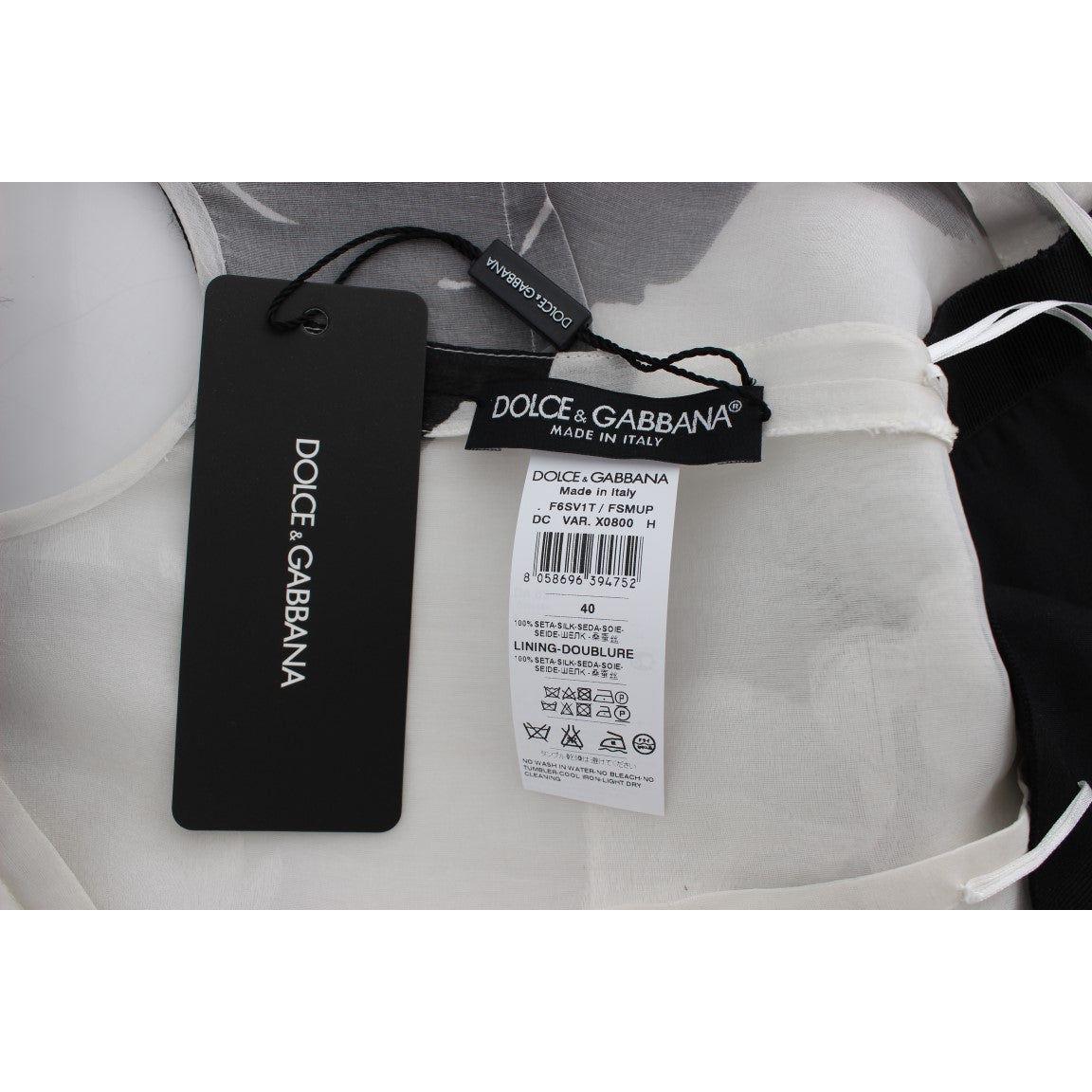 فستان دولتشي آند غابانا الأنيق المصنوع من الحرير المزهر بطول كامل