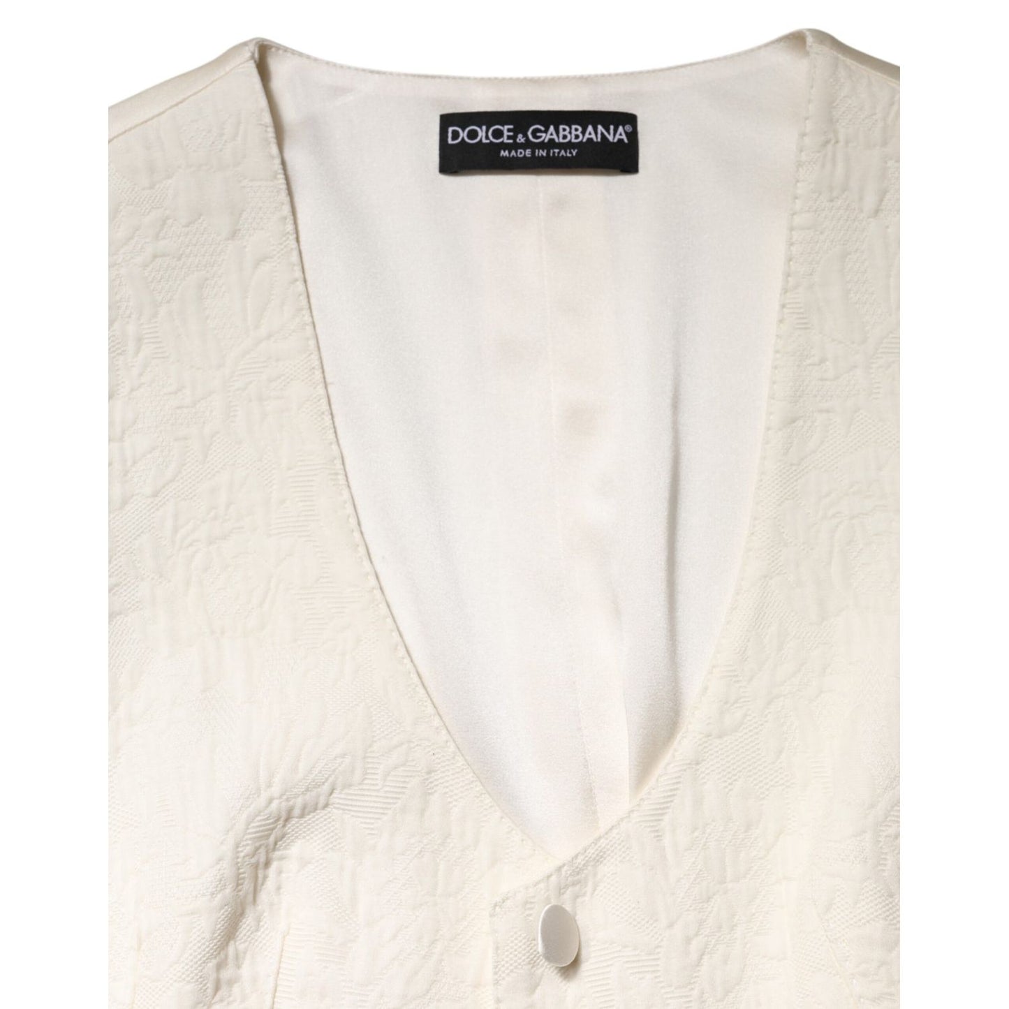 Dolce & Gabbana Ivory Cotton Button Down Sleeveless Vest Top