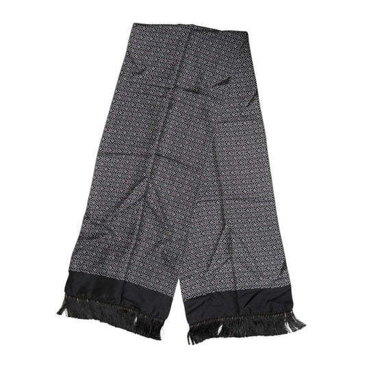 Dolce & Gabbana Black Patterned Fringes Men Foulard Scarf