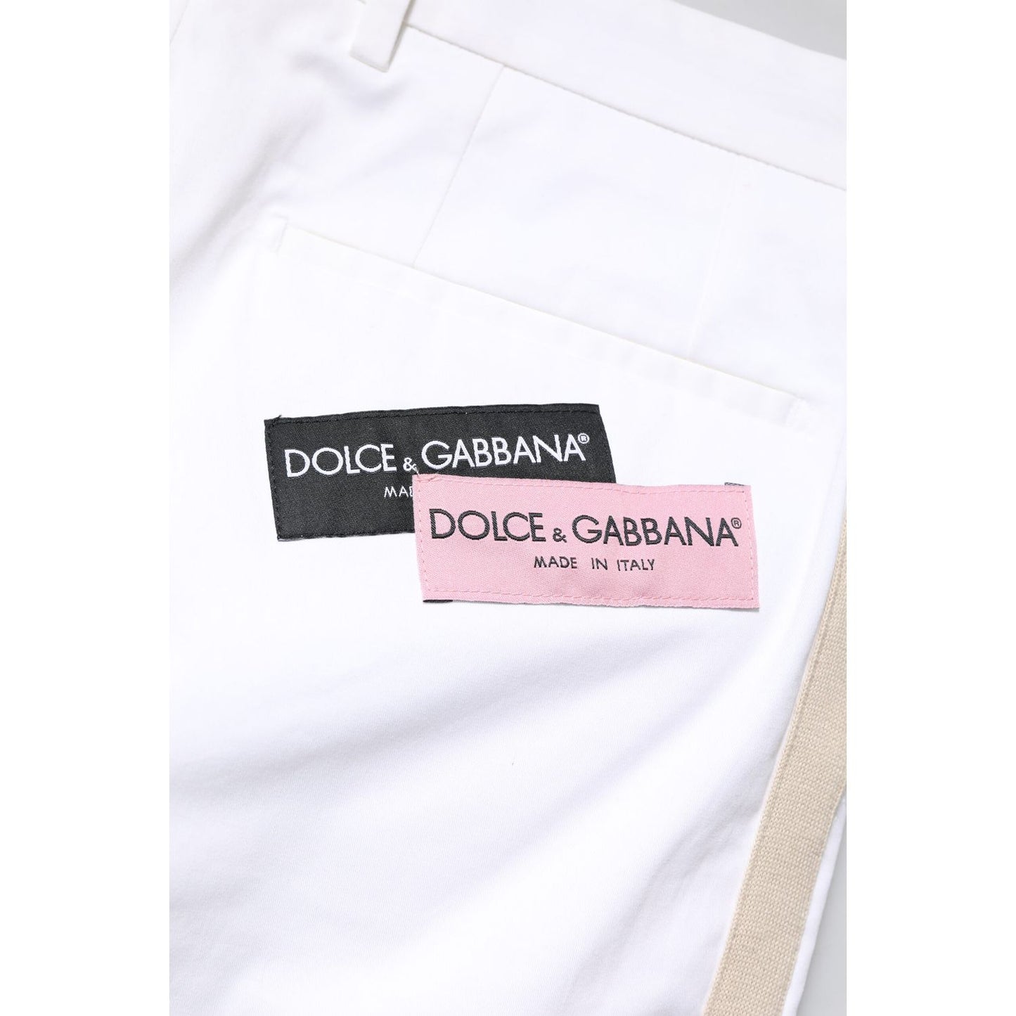 Dolce & Gabbana White Cotton Straight Logo Men Pants