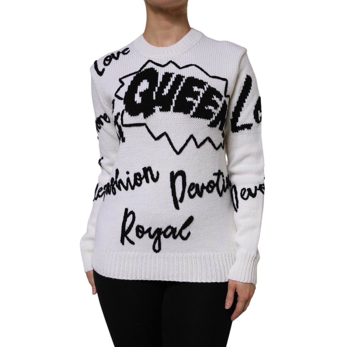 Dolce & Gabbana White Wool Knit Crew Neck Pullover Sweater 1728,67345645728,Clothing,Dolce & Gabbana,IT42|M,Material: 92% Wool 8% Virgin Wool,Preowned / Defect,Sweaters - Clothing,Sweaters - Women - Clothing,Sweatshirts - Sweaters - Clothing,White,Women,W