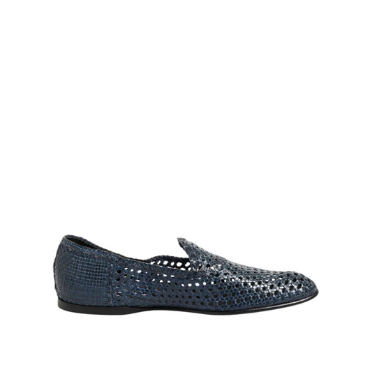 Dolce & Gabbana Blue Woven Leather Slip On Loafers Shoes