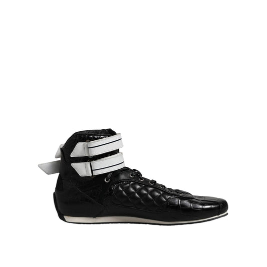 Dolce & Gabbana Black Quilted Leather Lace Up Sneakers Shoes