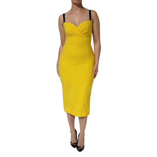 Dolce & Gabbana Yellow Polyester Sleeveless Sheath Midi Dress 1728,67345645728,Clothing,Dolce & Gabbana,Dresses - Clothing,Dresses - Women - Clothing,IT42|M,Material: 76% Polyester 13% Viscose 6% Elastane 5% Silk,Preowned / Defect,Sleeveless - Dresses - C