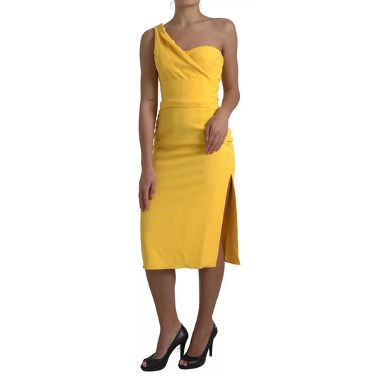 Dolce & Gabbana Yellow One Shoulder Side Slit Sheath Dress 1728,67345645728,Clothing,Dolce & Gabbana,Dresses - Clothing,Dresses - Women - Clothing,IT38 | XS,Material: 51% Viscose 46% Acetate 3% Elastane,Preowned / Defect,Sleeveless - Dresses - Clothing,Wo