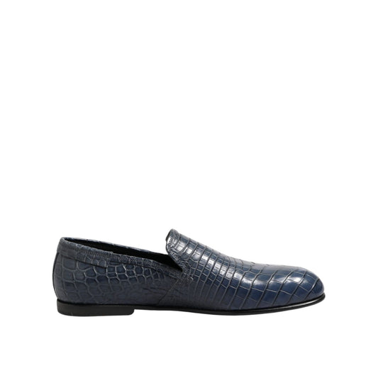 Dolce & Gabbana Blue Exotic Leather Slip On Loafers Men Dress Shoes