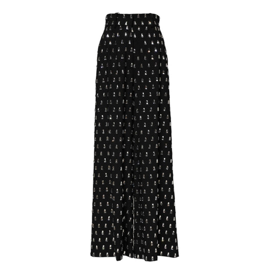 Dolce & Gabbana Black Crystal Embellished Wide Leg Pants