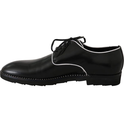 Dolce & Gabbana Black Leather White Line Dress Derby Shoes