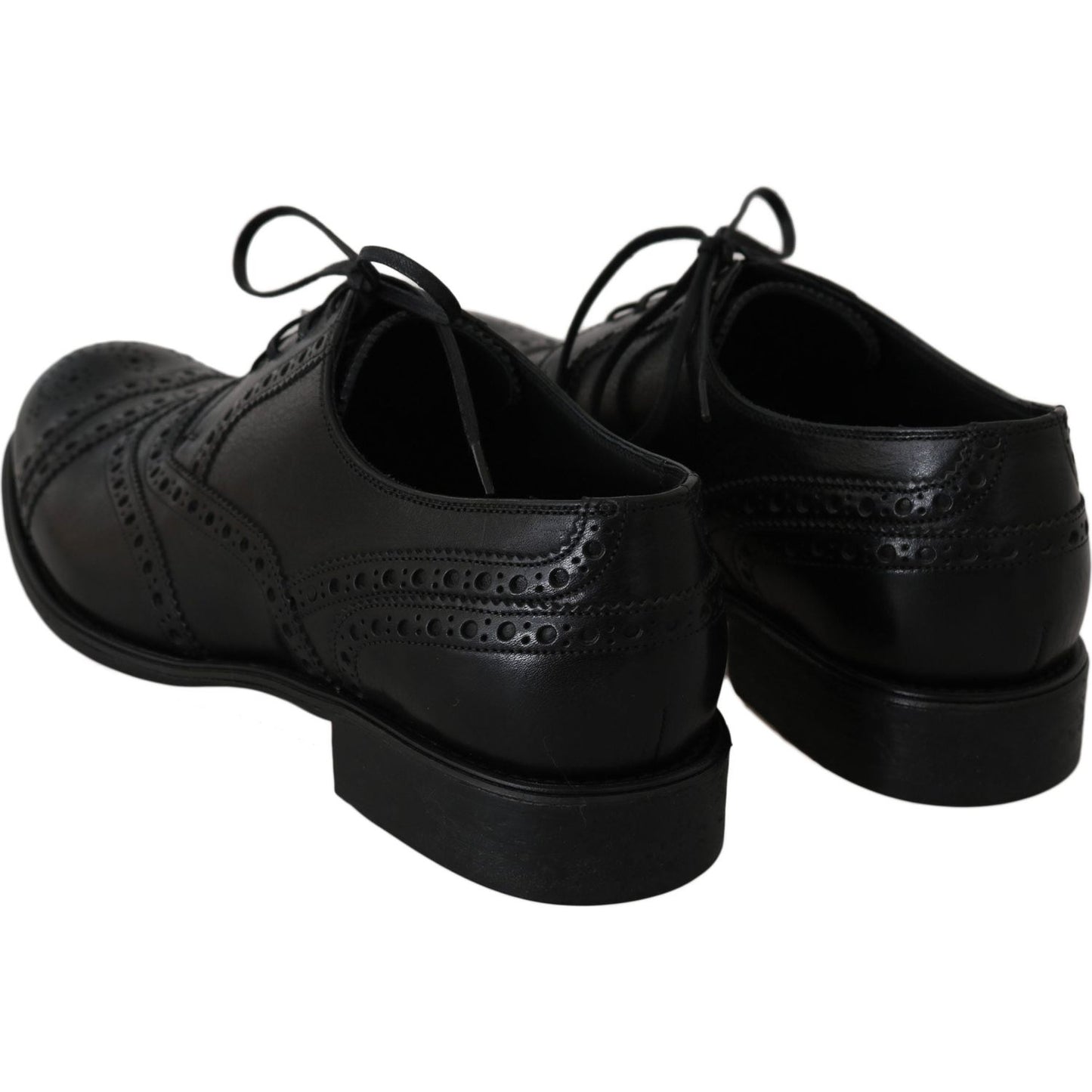 Dolce & Gabbana Elegant Black Leather Derby Wingtip Dress Shoes Dress Shoes Dolce & Gabbana