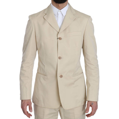 Romeo Gigli Two Piece 3 Button Beige Cotton Solid Suit Suit