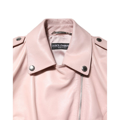 Dolce & Gabbana Light Pink Collar Leather Women Biker Jacket