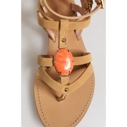 Alberta Ferretti Brown Flip Flops Zipper Ankle Strap Shoes