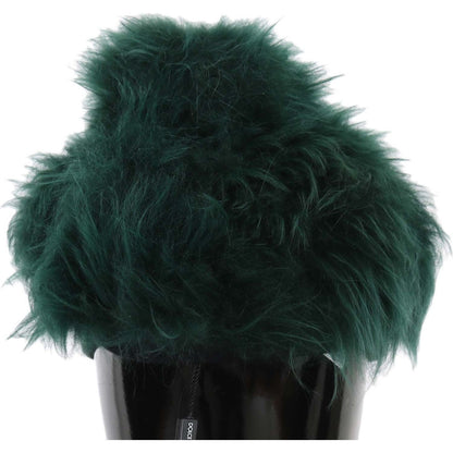 Dolce & Gabbana Green Fur DG Logo Embroidered Cloche Hat