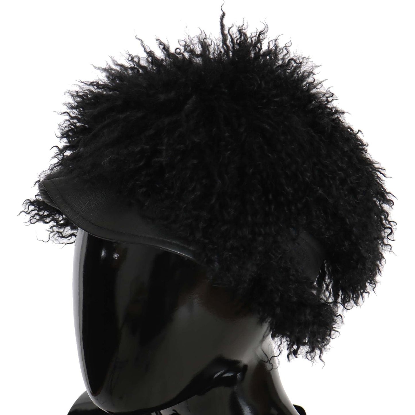 Dolce & Gabbana Black Tibet Lamb Fur Leather Gatsby Hat