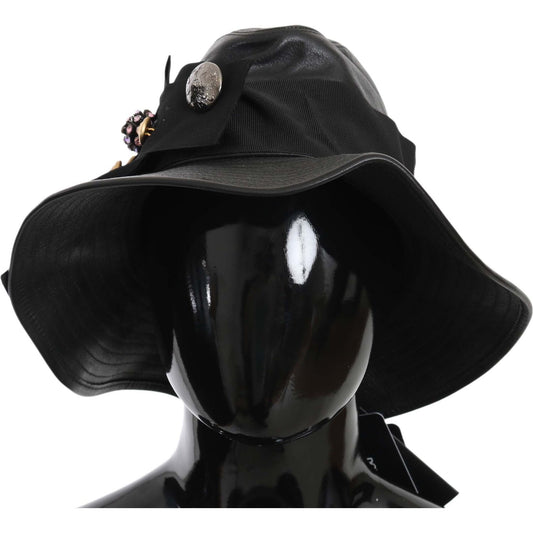 Dolce & Gabbana Elegant Black Leather Cloche Cap Hat Dolce & Gabbana