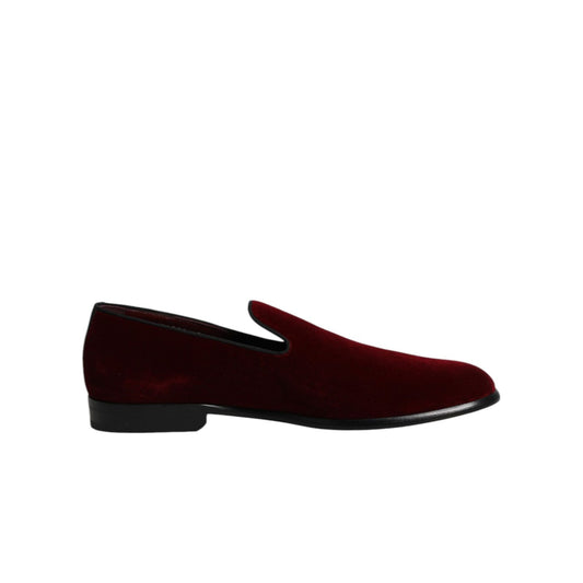 Dolce & Gabbana Red Cotton Velvet Slip On Loafers Formal Shoes