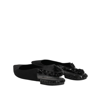Dolce & Gabbana Black Crystal Charmeuse Slingback Shoes